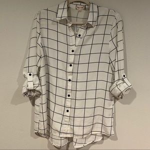Windowpane Button Up Blouse